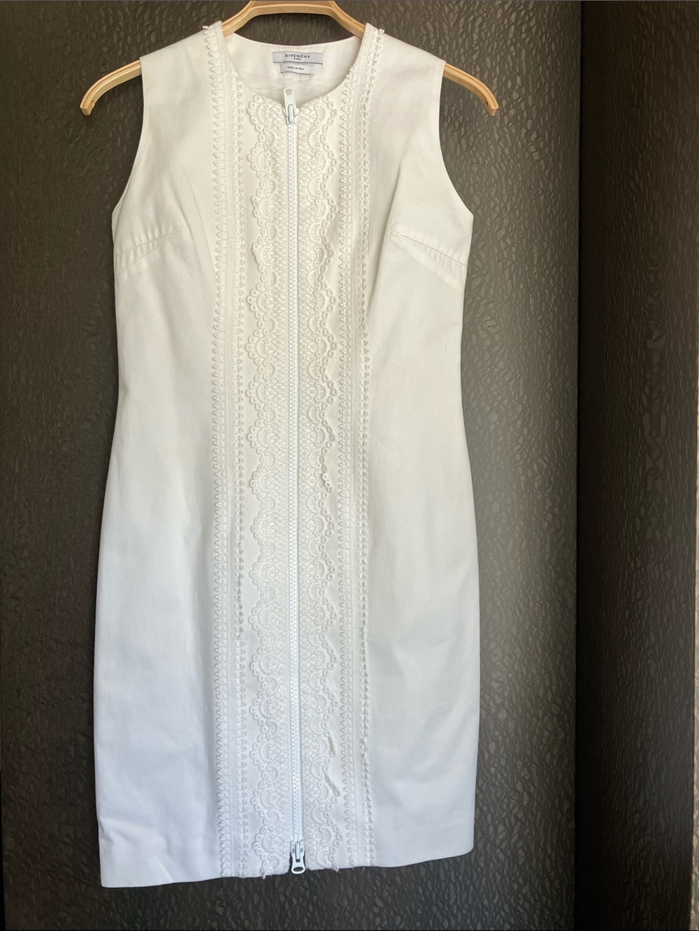 GIVENCHY White Cotton Sleeveless Zip-Front Lace-Trim Midi Dress Size 42 EU